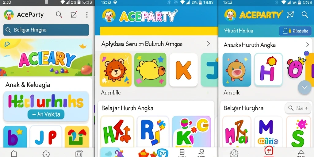 Tampilan antarmuka ACEPARTY yang interaktif dan ramah untuk anak.