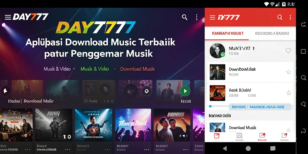 Tampilan antarmuka aplikasi Download Musik DAY777 yang menarik dan fungsional.