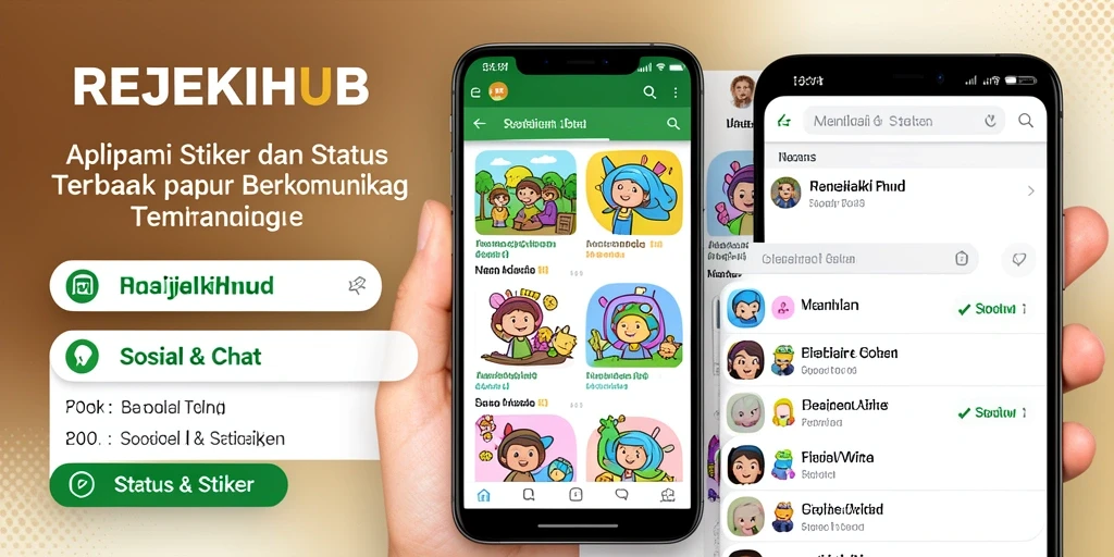 Tampilan antarmuka user-friendly REJEKIHUB dengan berbagai stiker menarik.