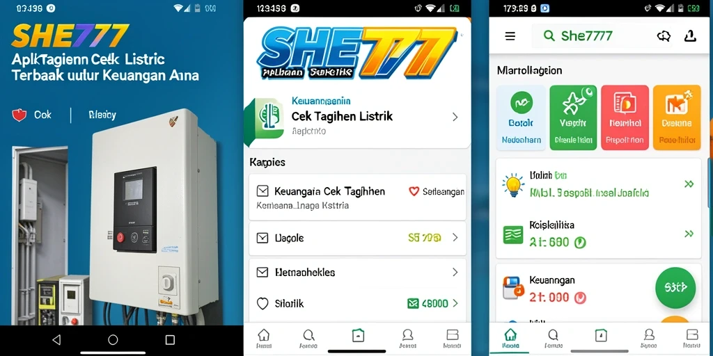 Screenshot utama SHE777 menunjukkan antarmuka cek tagihan listrik yang user-friendly.